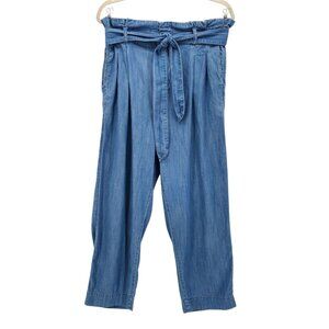 Madewell Womens 8 Pants Denim Paperbag Pants Blue Pleated High Rise Belted